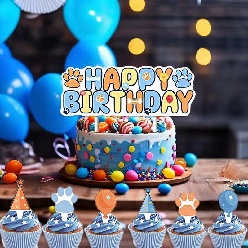 BIEUFBJI Blue Dog Birthday Cake Topper Cupcake Boys Girls Puppy Paw Baby Shower Birthday Party Cake Decorations Supplies - Image 4